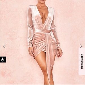 House of CB 'Farrah' Blush Velvet Gathered Dress XS
